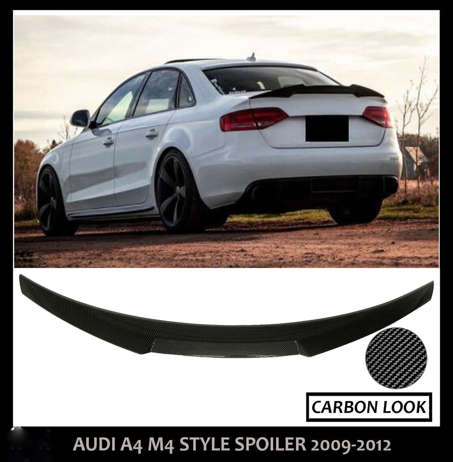 AUDI A4 B8 S4 RS4 SALOON 2009-2012 M4 STYLE REAR BOOT SPOILER LIP CARBON LOOK