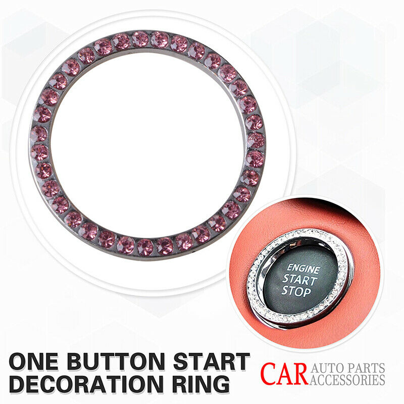 Auto Accessories Car Decorative Silver Button Start Switch Diamond Ring Pink