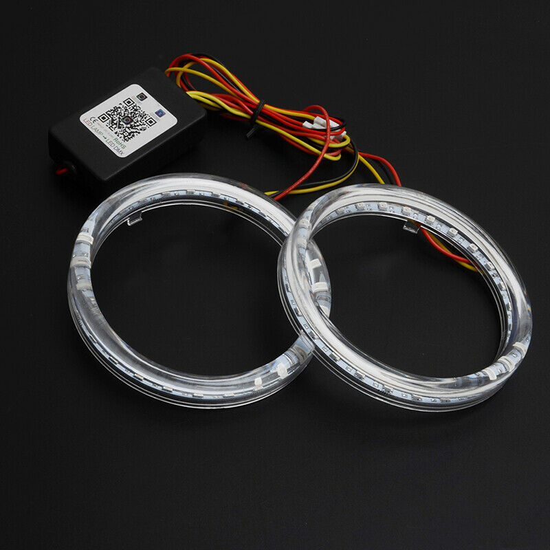 2x 80mm Car LED Angel Eyes Halo Ring Fog Light APP Bluetooth Colour Change RGB