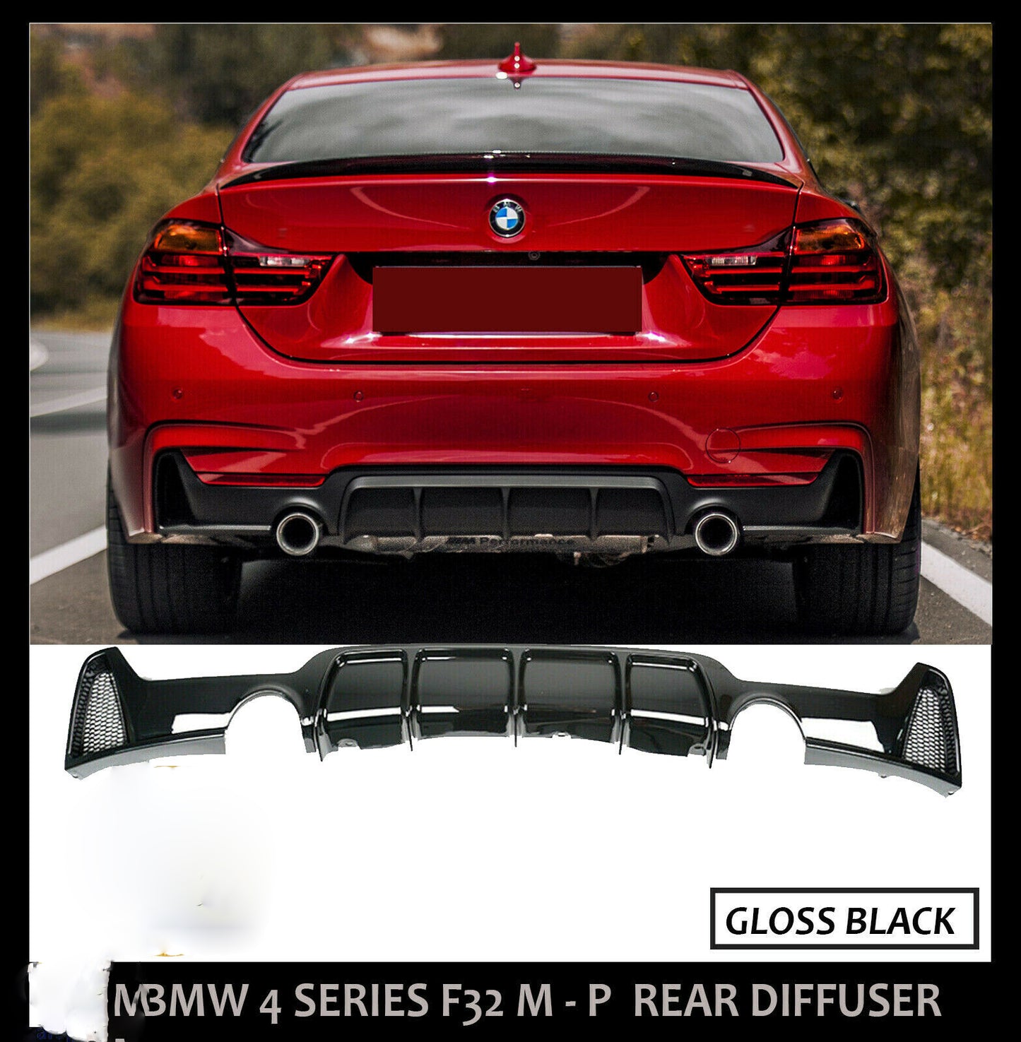 BMW F32 F33 F36 4 SERIES PERFORMANCE M SPORT REAR DIFFUSER GLOSS BLACK
