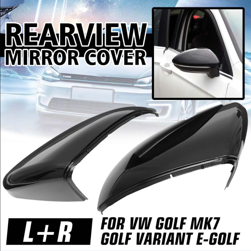 Gloss Black Wing Mirror Cover Caps Casing For VW Golf Mk7 Mk7.5 R GTI 2013-2018