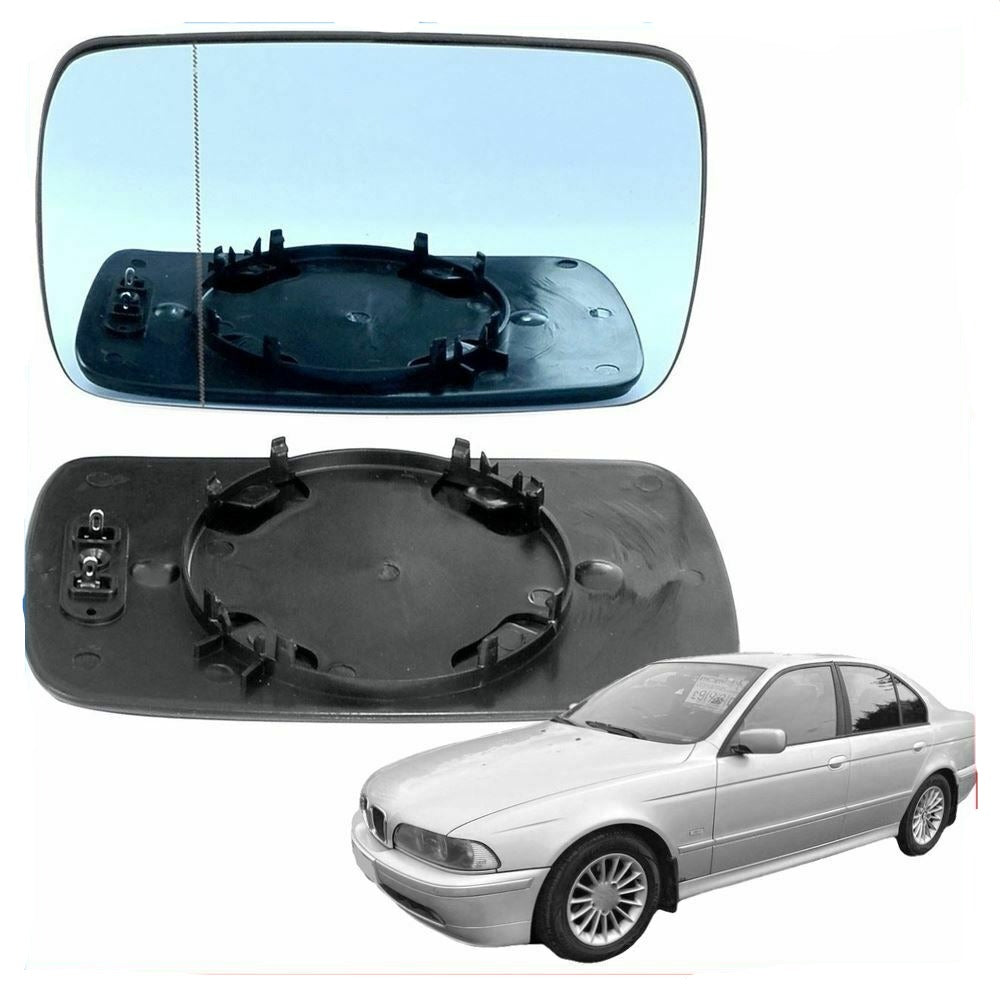 Left Passenger side blue Wide Angle mirror glass for BMW 5 series 1995-03 Heated