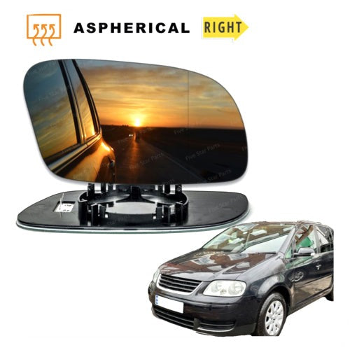 Right off side wide angle wing mirror glass for VW Touran 03-09 heated Driver