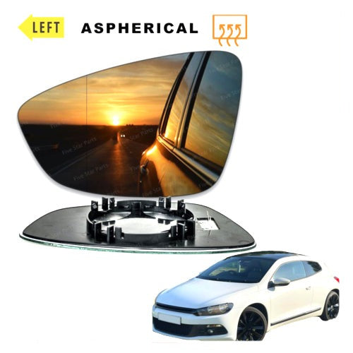 Left passenger side Wide Angle mirror glass for VW Scirocco 2008-2017 heated