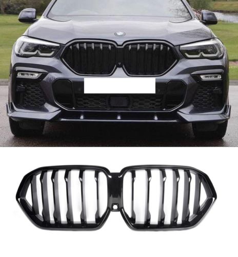 BMW X6 G06 Gloss black M performance style front kidney grilles grills pair UK