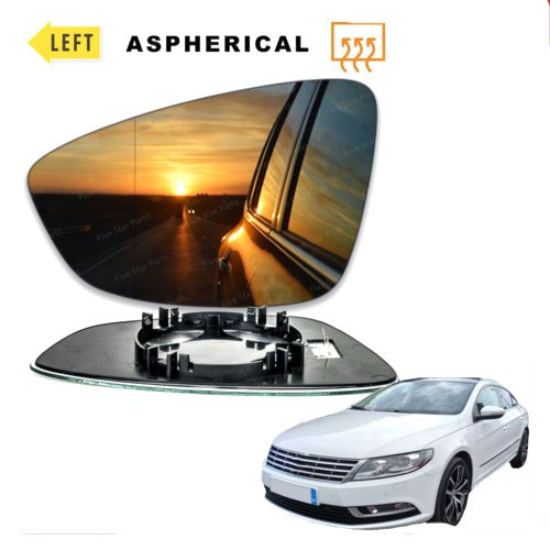 Left Passenger side wing mirror glass for VW CC 2012-2017 wide angle heated