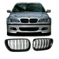 BMW E46 4DR 01-05 GLOSS BLACK FRONT KIDNEY GRILLES GRILLS TWIN DOUBLE SPOKE