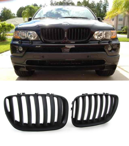 BMW X5 E53 2004 - 2006 PERFORMANCE LOOK MATTE BLACK FRONT KIDNEY GRILLES GRILLS