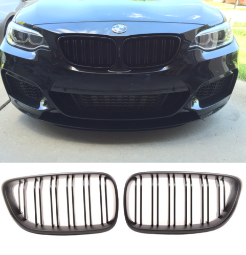 BMW F22 F23 MATTE BLACK FRONT KIDNEY GRILLES GRILLS DOUBLE TWIN SPOKE UK