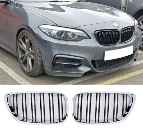 BMW F22 F23 chrome black M2 look front kidney grilles grille grills double spoke