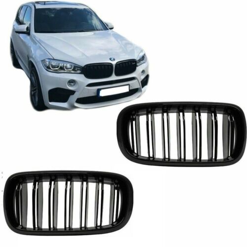 BMW X5 X6 F15 F16 F85 F86 X5M X6M GLOSS BLACK FRONT KIDNEY GRILLES DOUBLE SLAT