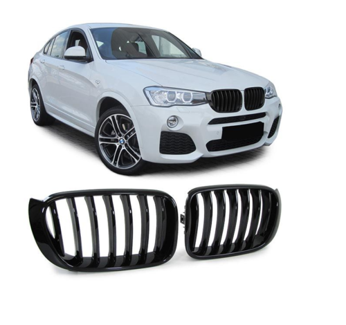 BMW F25 F26 X3 X4 14-18 PERFORMANCE LOOK GLOSS BLACK FRONT KIDNEY GRILLES GRILLS