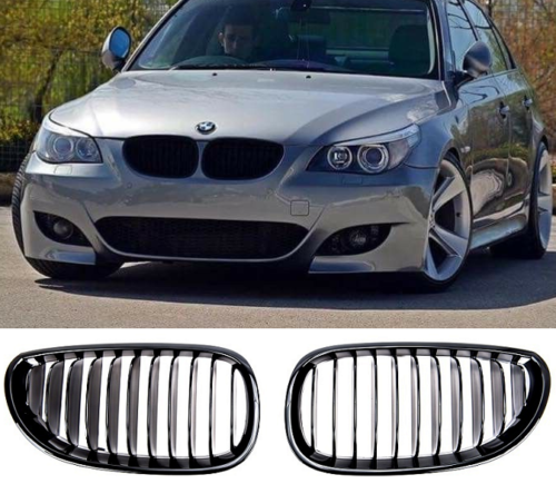 BMW 5 SERIES E60 E61 GLOSS BLACK PERFORMANCE STYLE FRONT KIDNEY GRILLES GRILLS