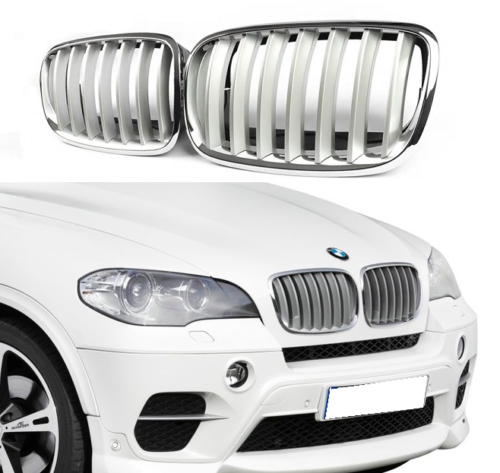 BMW X5 X6 E70 E71 SILVER TITAN CHROME FRONT KIDNEY GRILLES GRILLS LEFT RIGHT