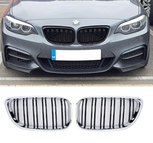 BMW F22 F23 chrome black M2 look front kidney grilles grille grills twin spoke