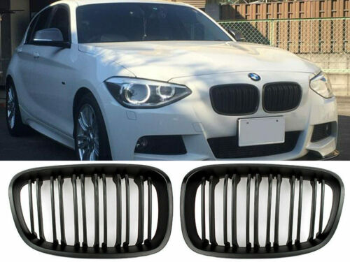 BMW F20 F21 11-15 matte black front kidney grilles grille twin slat spoke pair
