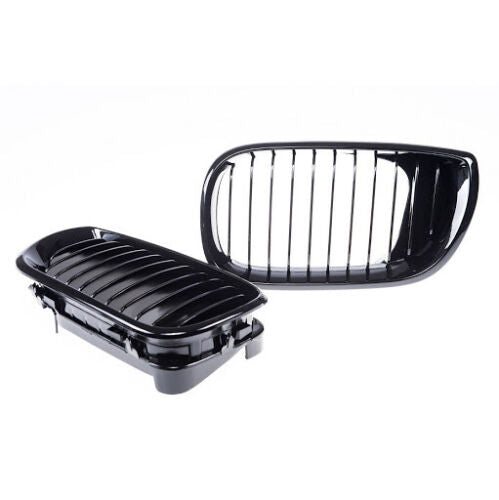 BMW E46 4dr 01-05 M PERFORMANCE LOOK GLOSS BLACK FRONT KIDNEY GRILLES GRILLS UK