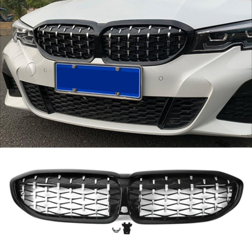 BMW 3 SERIES G20 G21 GLOSS BLACK CHROME DIAMOND FRONT KIDNEY GRILLES GRILLS UK