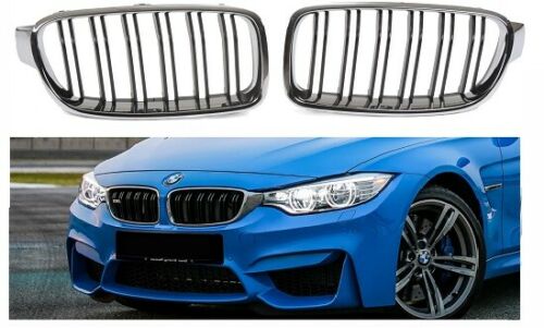 BMW F30 F31 M3 look chrome black front kidney kidneys grilles double spoke