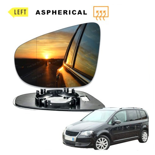 Left Passenger side Wide Angle Wing mirror glass for VW Touran 2009-15 Heated